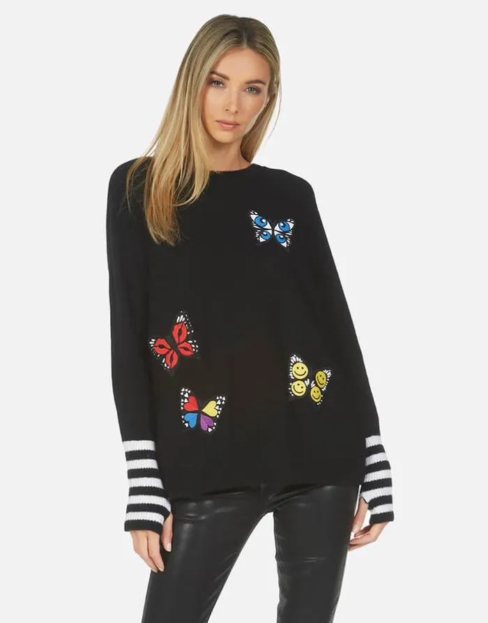 Paloma Butterfly Patches Blackcreme Women Lauren Moshi Sweaters and Knits