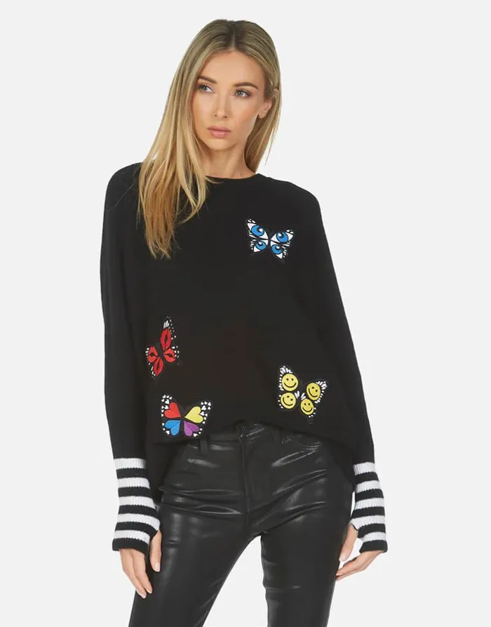 Paloma Butterfly Patches Blackcreme Women Lauren Moshi Sweaters and Knits