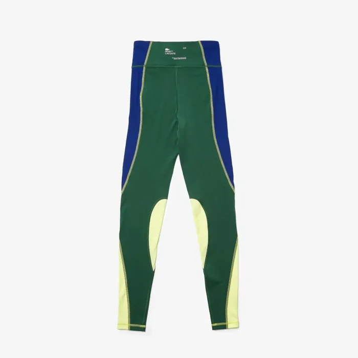 Pants and Leggings Women Lacoste Women039s SPORT Colorblock Knit Effect Leggings Green Blue Flashy Yellow Bzq