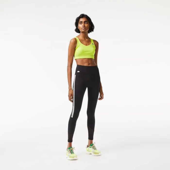 Pants and Leggings Women Lacoste Womens SPORT Logo Stripe UltraDry Leggings Black 8vm