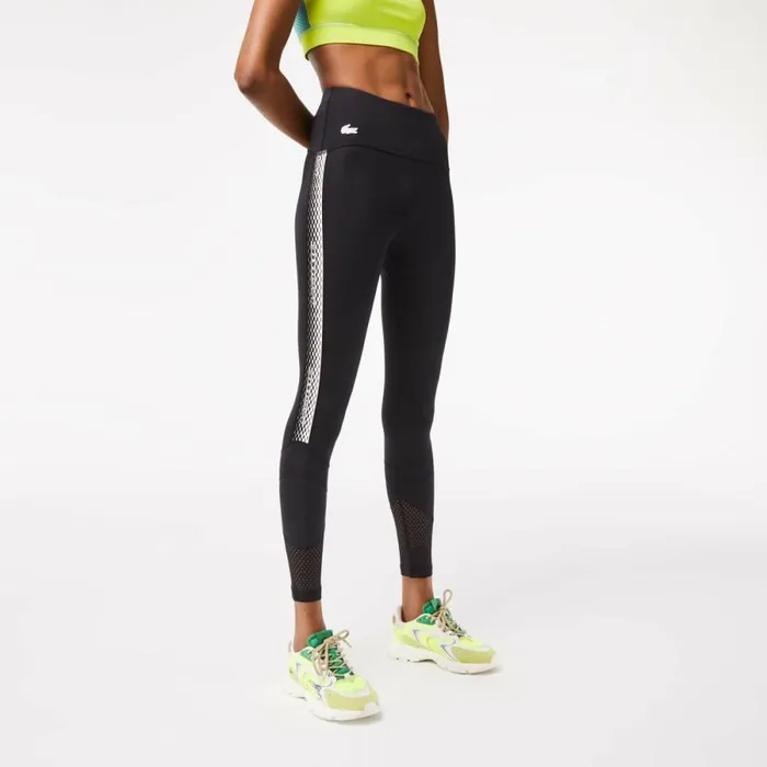 Pants and Leggings Women Lacoste Womens SPORT Logo Stripe UltraDry Leggings Black 8vm