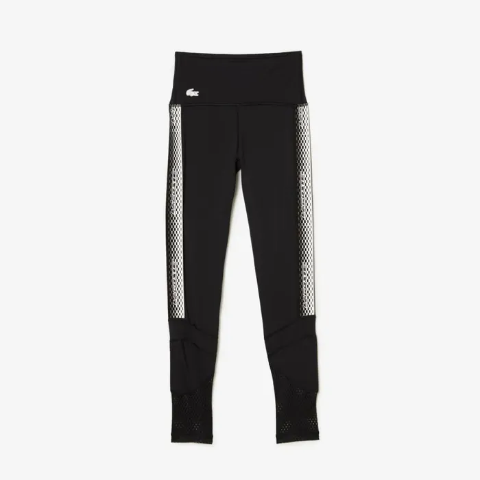 Pants and Leggings Women Lacoste Womens SPORT Logo Stripe UltraDry Leggings Black 8vm