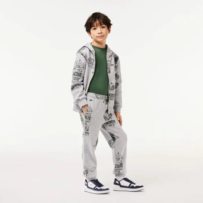 Pants and Shorts Kids Lacoste Kids039 Printed Sweatpants Grey Chine Dark Green Nli