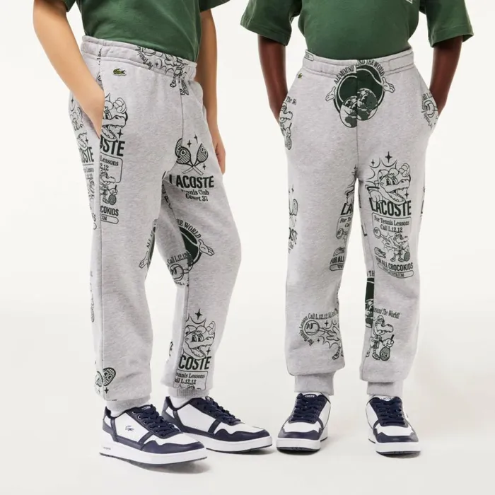 Pants and Shorts Kids Lacoste Kids039 Printed Sweatpants Grey Chine Dark Green Nli
