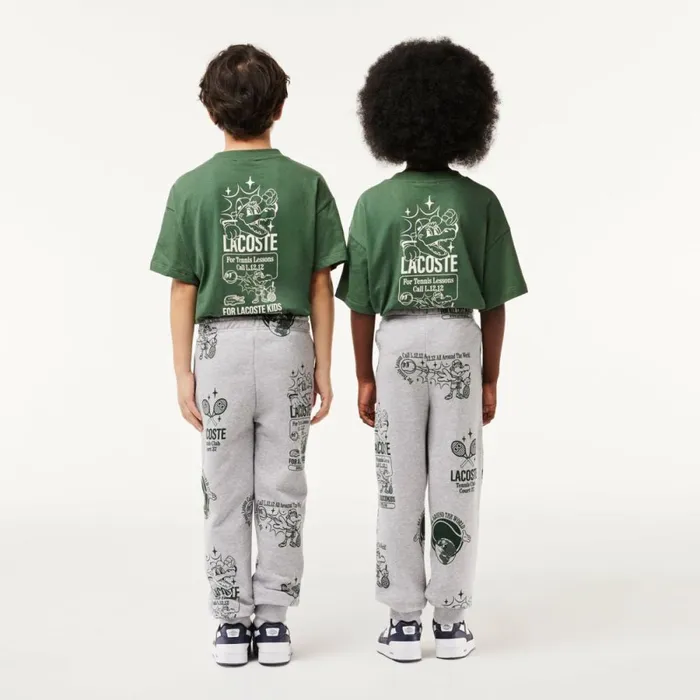 Pants and Shorts Kids Lacoste Kids039 Printed Sweatpants Grey Chine Dark Green Nli