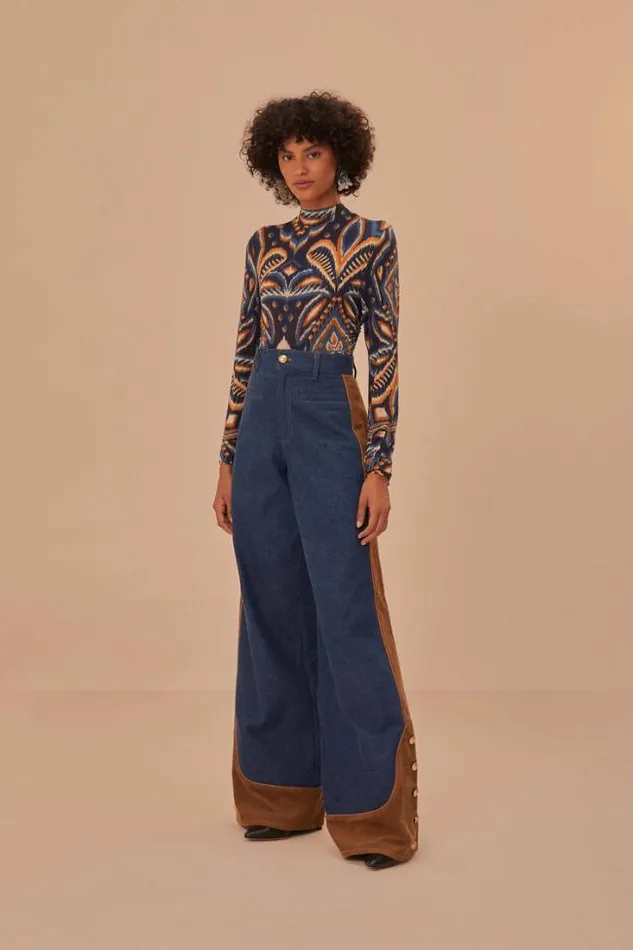 Pineapple Ikat Blue Jersey Blouse Women FARM Rio Blouses