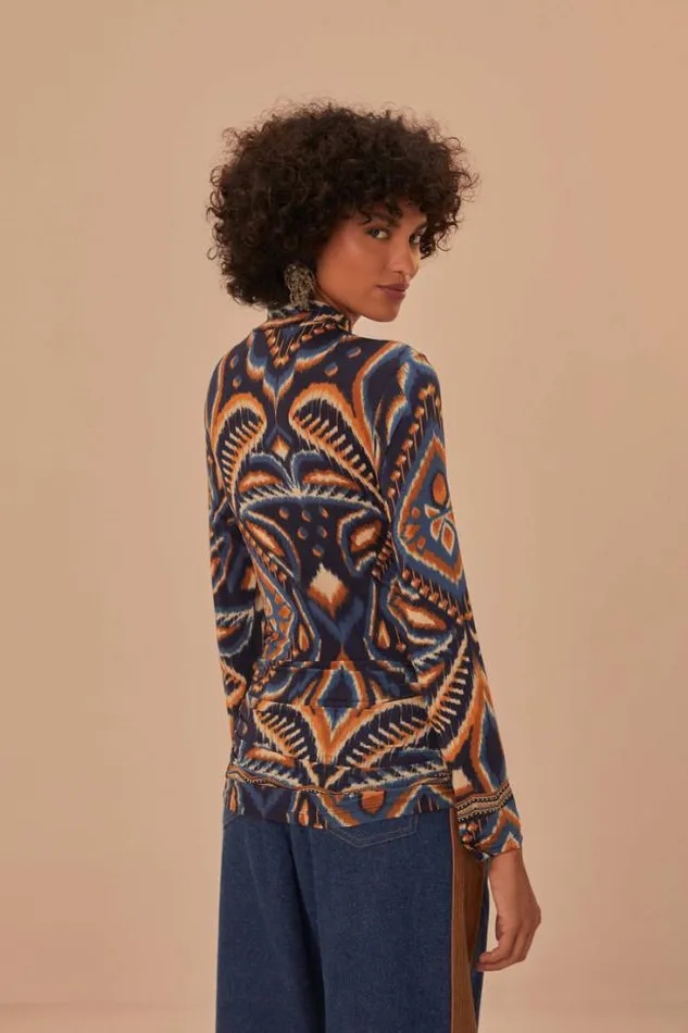 Pineapple Ikat Blue Jersey Blouse Women FARM Rio Blouses
