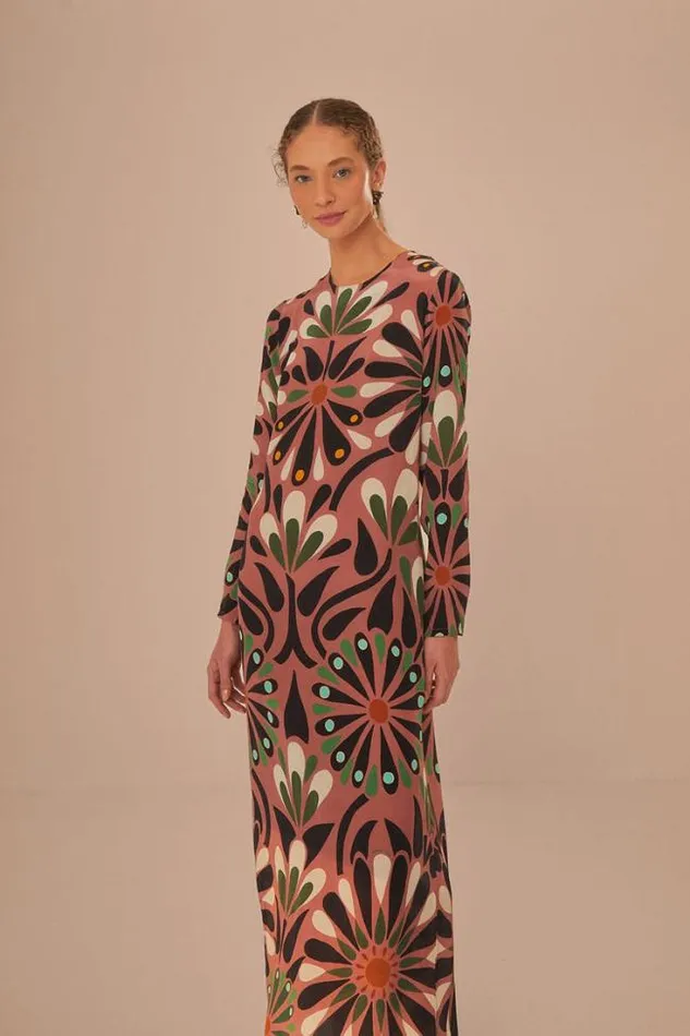 Pink Ainika Flowers Long Sleeve Maxi Dress Women FARM Rio Maxi Dresses