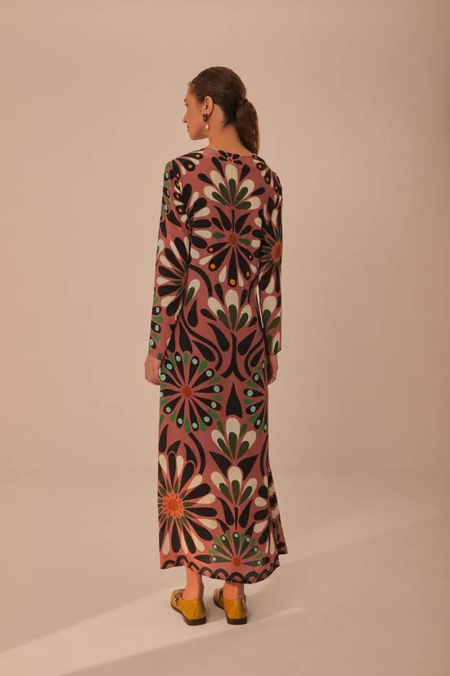 Pink Ainika Flowers Long Sleeve Maxi Dress Women FARM Rio Maxi Dresses
