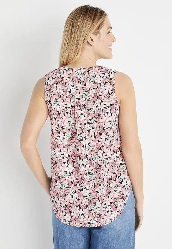 Pink Floral Button Down Tank Top Women Maurices Tops
