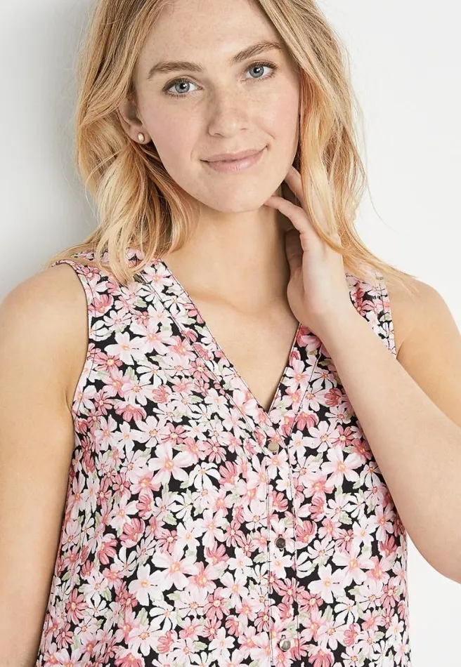 Pink Floral Button Down Tank Top Women Maurices Tops