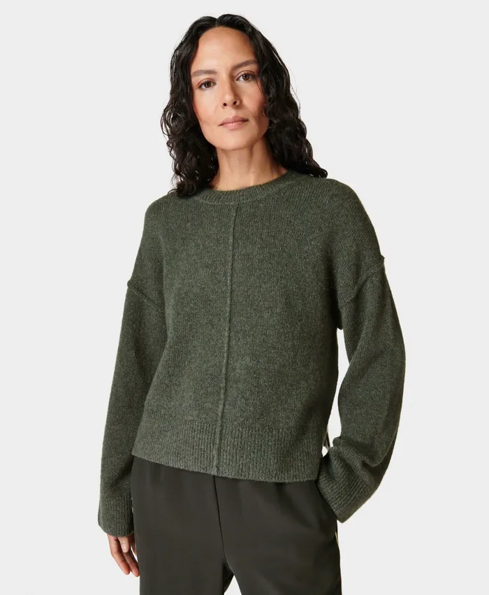 Pinnacle Wool Crew Neck Olive Green Women Knitwear Sweaty Betty