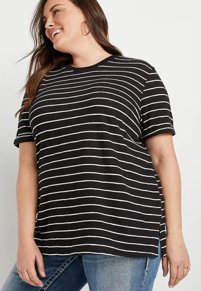 Plus Size 247 Black Stripe Oversized Boyfriend Tee Women Maurices Plus Tops