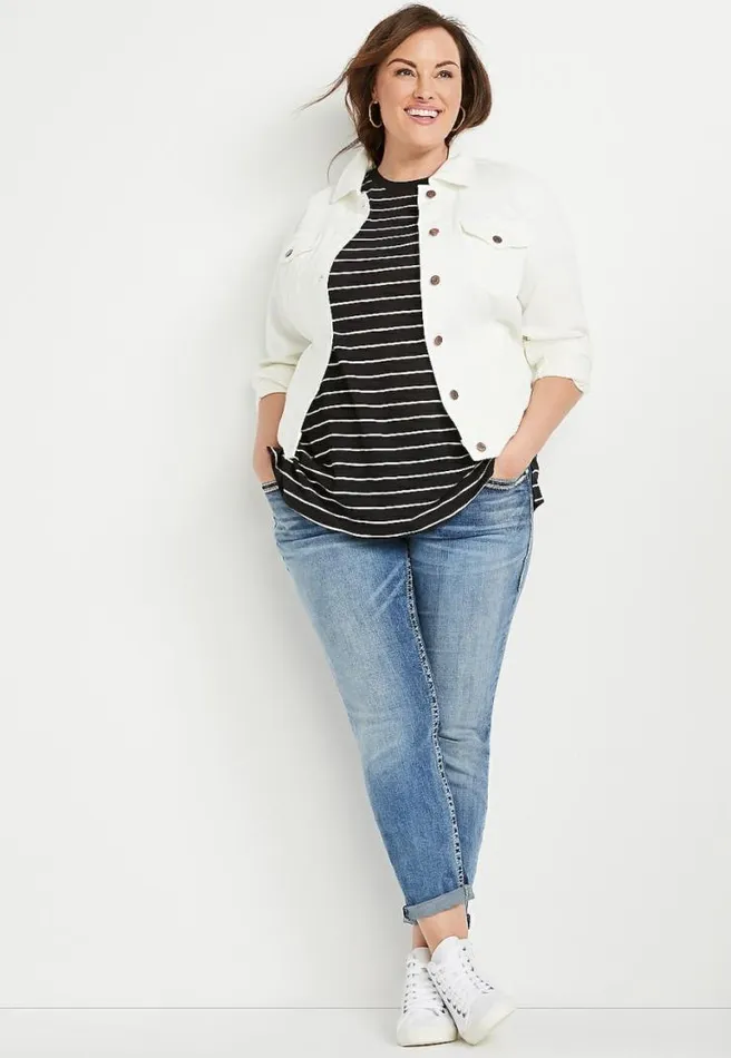 Plus Size 247 Black Stripe Oversized Boyfriend Tee Women Maurices Plus Tops