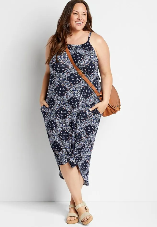 Plus Size 247 Blue Printed Halter Neck Maxi Dress Women Maurices Plus Dresses and Jumpsuits