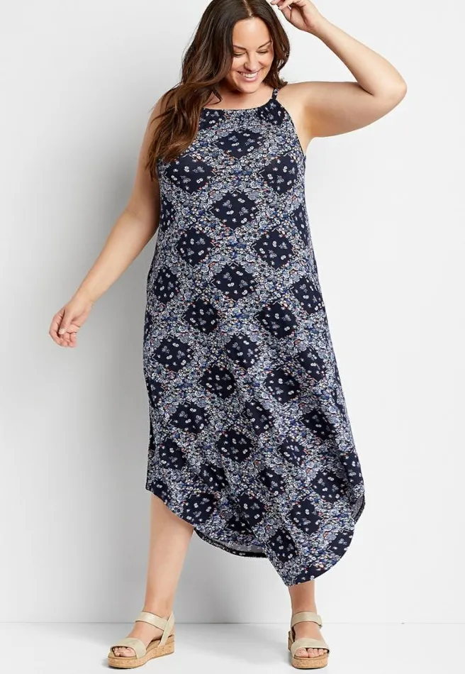 Plus Size 247 Blue Printed Halter Neck Maxi Dress Women Maurices Plus Dresses and Jumpsuits