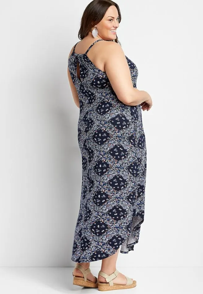 Plus Size 247 Blue Printed Halter Neck Maxi Dress Women Maurices Plus Dresses and Jumpsuits