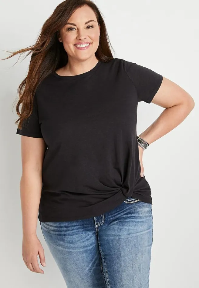 Plus Size 247 Dark Gray Front Knot Short Sleeve Top Women Maurices Plus Tops