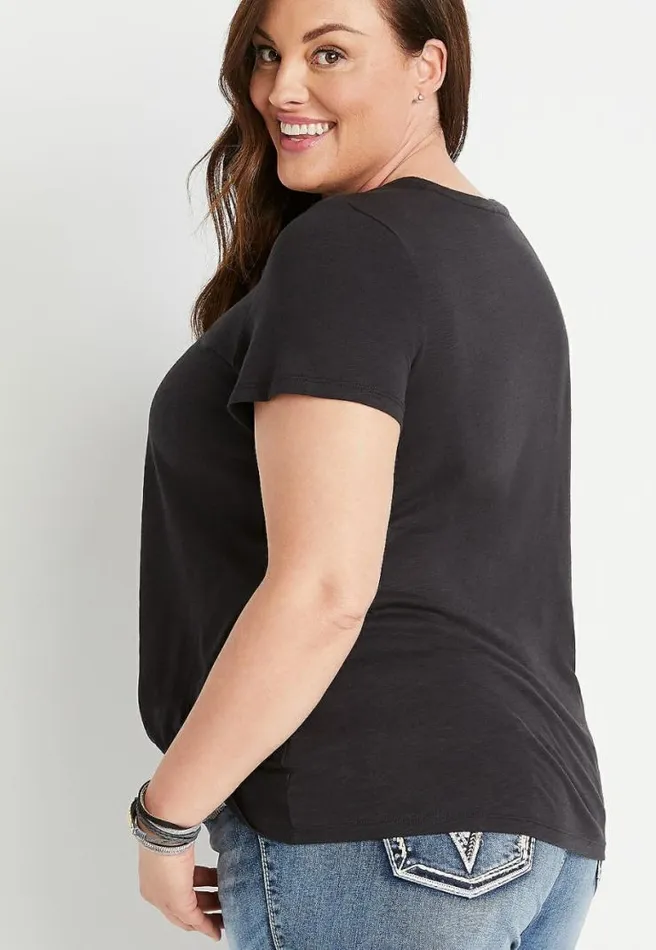Plus Size 247 Dark Gray Front Knot Short Sleeve Top Women Maurices Plus Tops