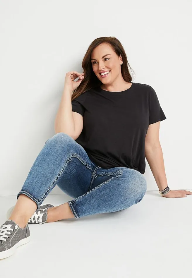 Plus Size 247 Dark Gray Front Knot Short Sleeve Top Women Maurices Plus Tops