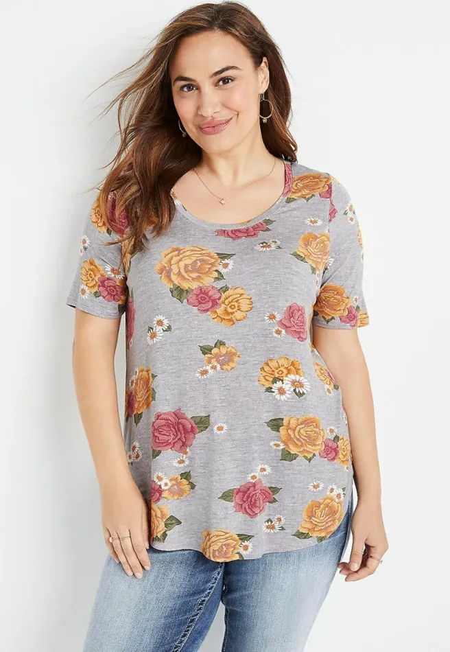 Plus Size 247 Gray Floral Flawless Tee Women Maurices Plus Tops