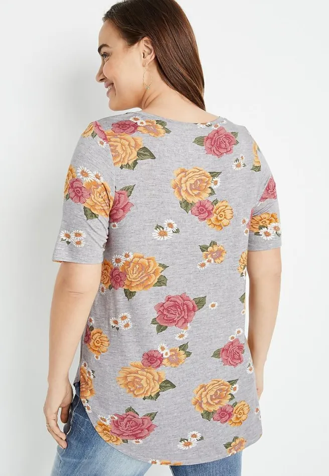 Plus Size 247 Gray Floral Flawless Tee Women Maurices Plus Tops
