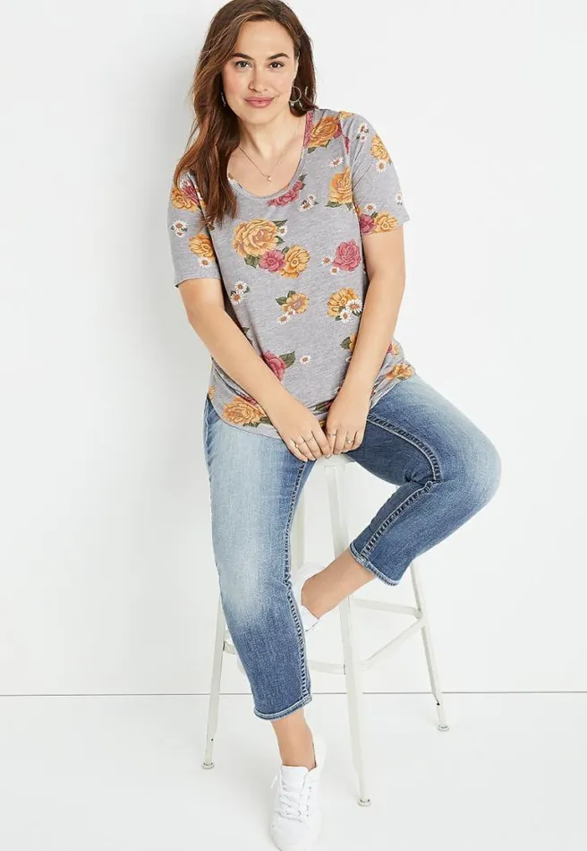 Plus Size 247 Gray Floral Flawless Tee Women Maurices Plus Tops