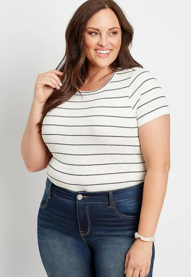 Plus Size 247 White Stripe Rib Knit Tuck In Tee Women Maurices Plus Tops