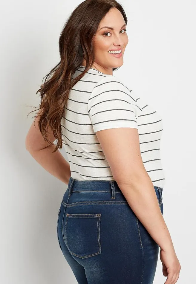 Plus Size 247 White Stripe Rib Knit Tuck In Tee Women Maurices Plus Tops