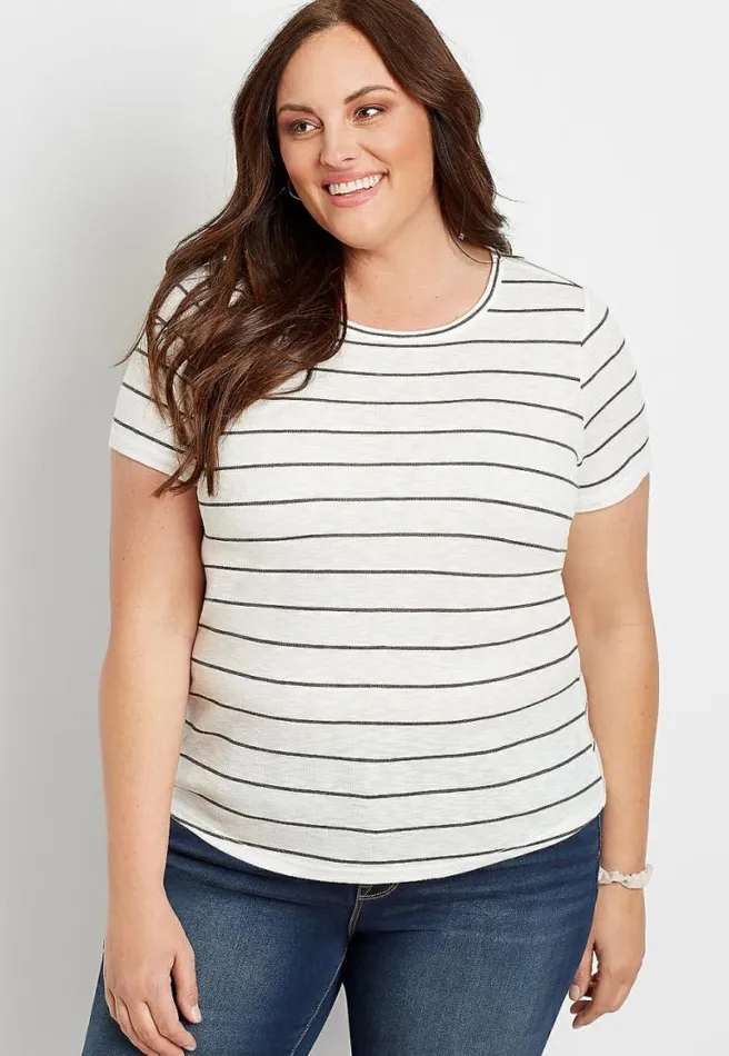 Plus Size 247 White Stripe Rib Knit Tuck In Tee Women Maurices Plus Tops