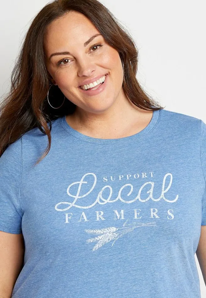 Plus Size Blue Support Local Farmers Graphic Tee Women Maurices Plus Tops