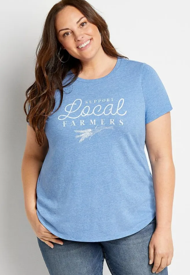Plus Size Blue Support Local Farmers Graphic Tee Women Maurices Plus Tops