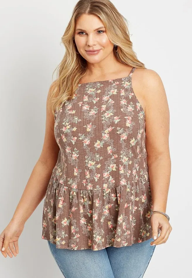 Plus Size Brown Floral Babydoll Tank Top Women Maurices Plus Tops