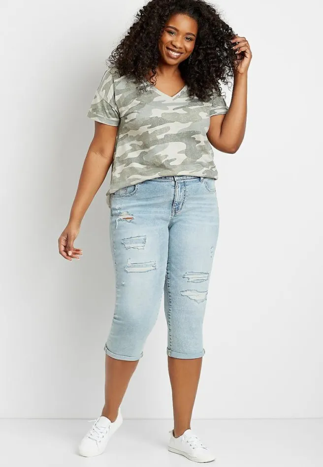 Plus Size Denimflex Light Ripped Cuffed Capri Women Maurices Plus Bottoms