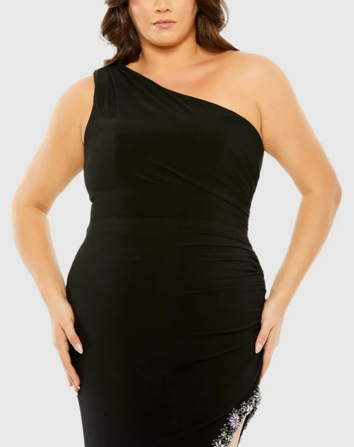 Plus Size Dresses Mac Duggal Women One Shoulder Asymmetrical Embellished Hem Dress Black Multi Plus Size Dresses Mac Duggal Women One Shoulder Asymmetrical Embellished Hem Dress Black Multi