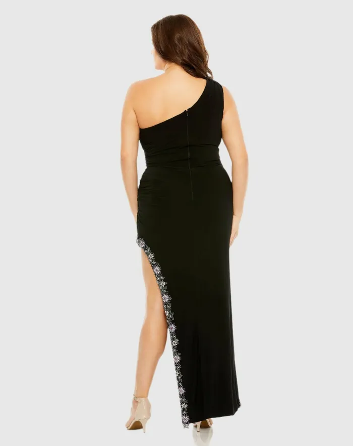Plus Size Dresses Mac Duggal Women One Shoulder Asymmetrical Embellished Hem Dress Black Multi Plus Size Dresses Mac Duggal Women One Shoulder Asymmetrical Embellished Hem Dress Black Multi