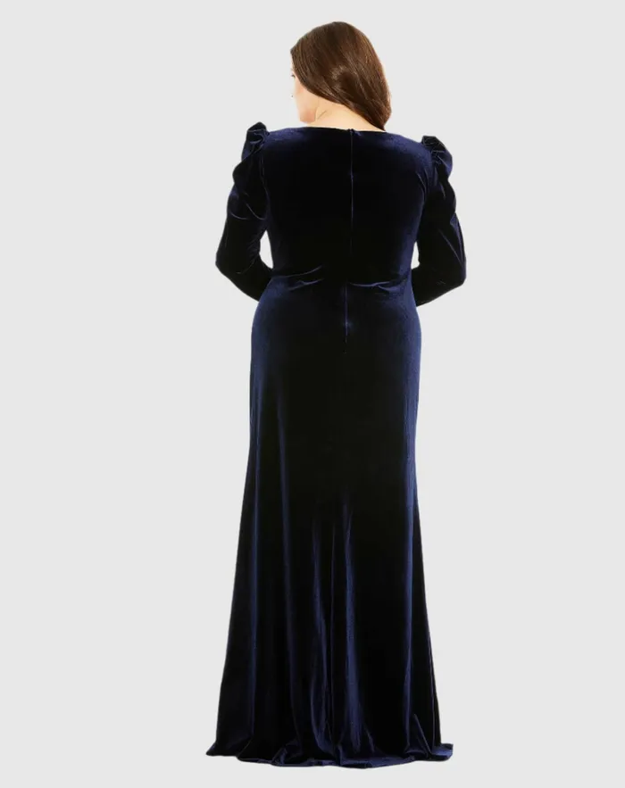 Plus Size Dresses Mac Duggal Women Velvet Long Sleeve Gown Midnight Plus Size Dresses Mac Duggal Women Velvet Long Sleeve Gown Midnight