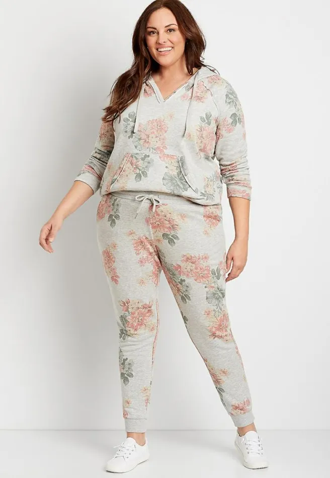 Plus Size Gray Floral Pullover Hoodie Women Maurices Plus Tops
