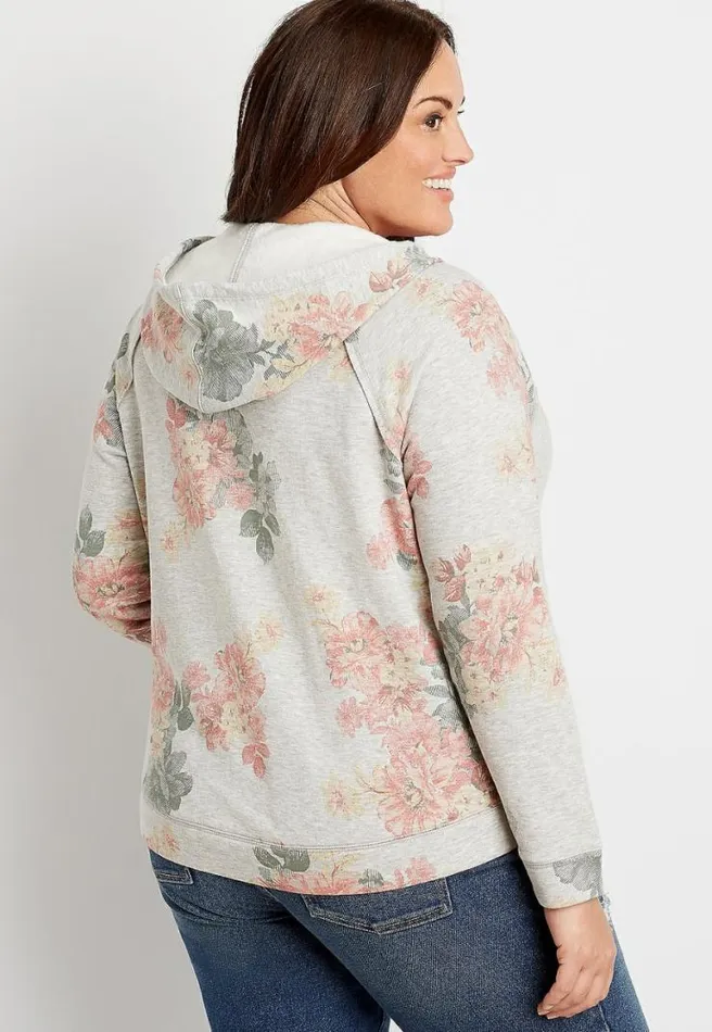 Plus Size Gray Floral Pullover Hoodie Women Maurices Plus Tops