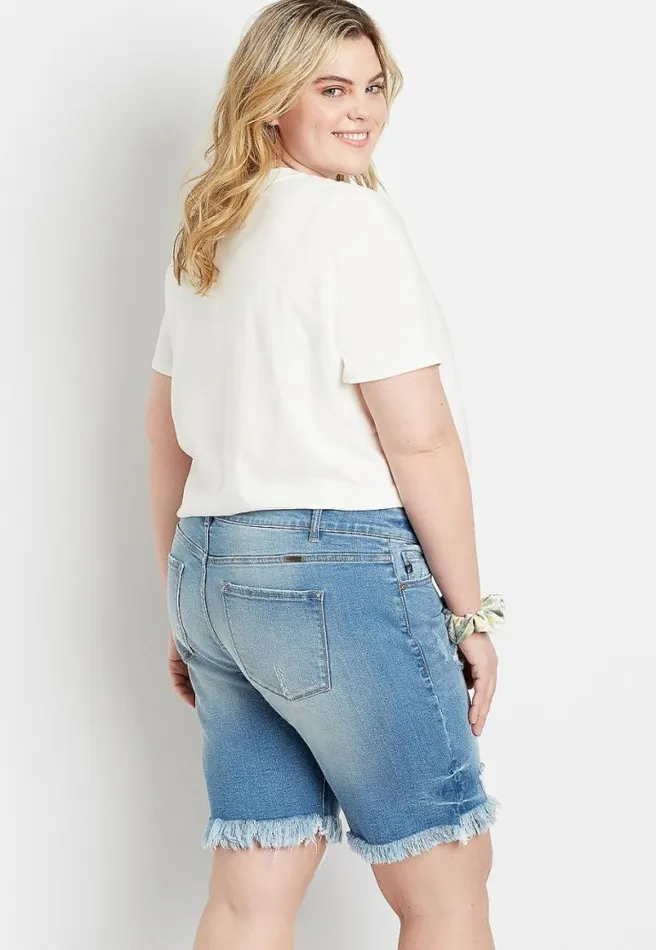 Plus Size Kancan High Rise Medium Ripped Bermuda Short Women Maurices Plus Bottoms