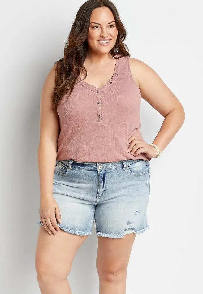 Plus Size Kancan High Rise Medium Wash Ripped 6In Short Women Maurices Plus Bottoms