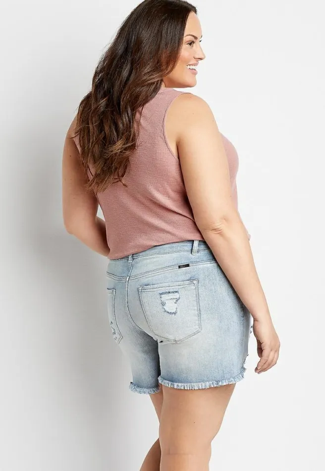 Plus Size Kancan High Rise Medium Wash Ripped 6In Short Women Maurices Plus Bottoms