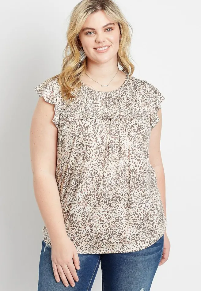 Plus Size Leopard Short Flutter Sleeve Top Women Maurices Plus Tops