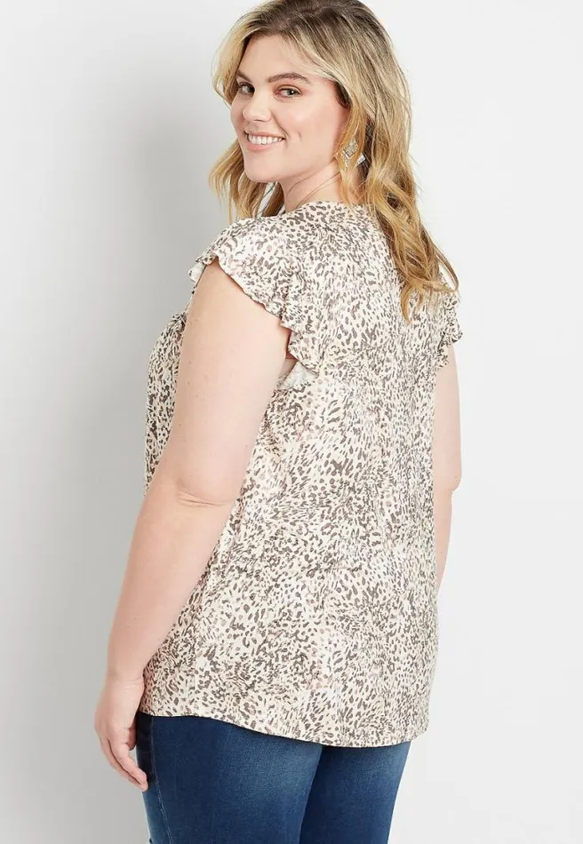 Plus Size Leopard Short Flutter Sleeve Top Women Maurices Plus Tops