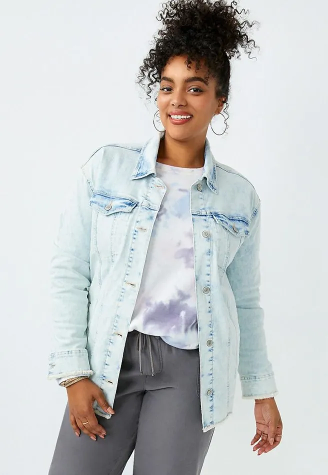 Plus Size Light Wash Oversized Boyfriend Denim Jacket Women Maurices Plus Tops