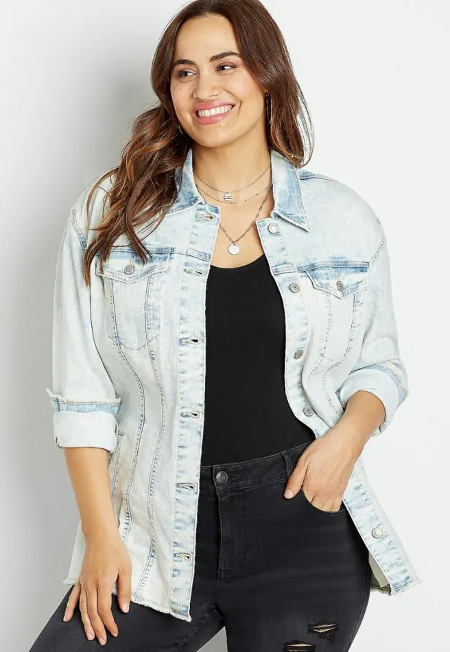 Plus Size Light Wash Oversized Boyfriend Denim Jacket Women Maurices Plus Tops