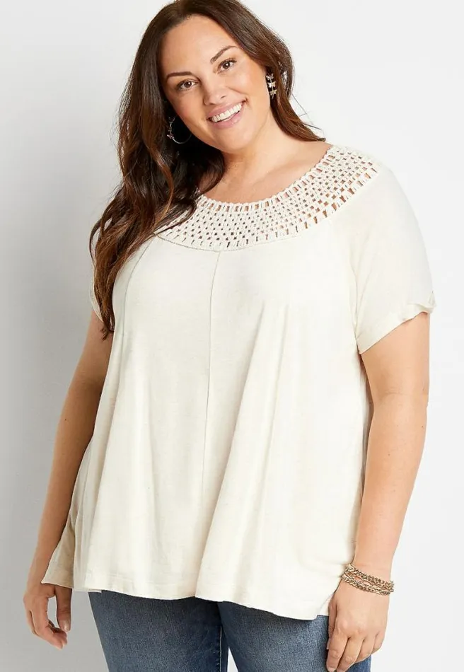 Plus Size Macrame Neck Top Women Maurices Plus Tops
