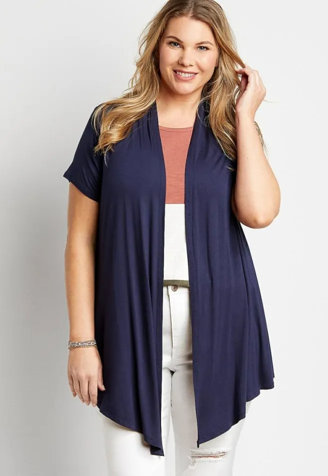 Plus Size Navy Short Sleeve Open Front Cardigan Women Maurices Plus Tops