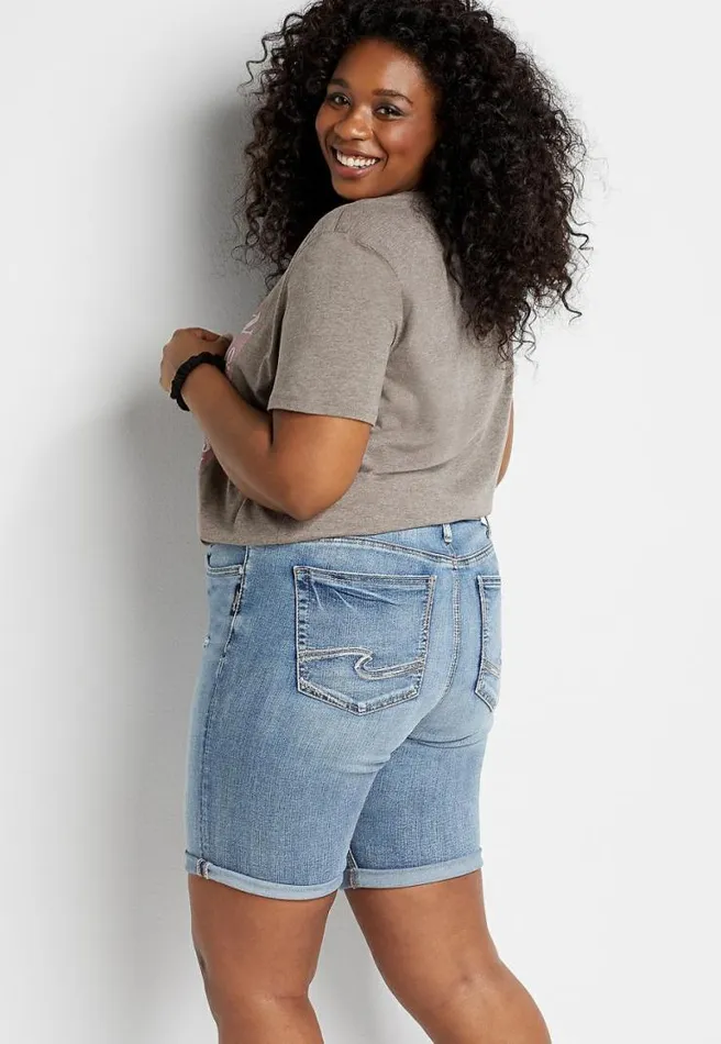 Plus Size Silver Jeans Co Avery High Rise Medium Wash 9In Bermuda Short Women Maurices Plus Bottoms