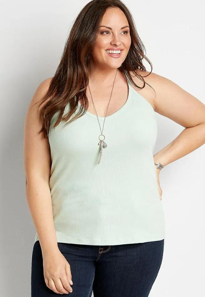 Plus Size Solid Ribbed Racerback Tank Top Women Maurices Plus Tops